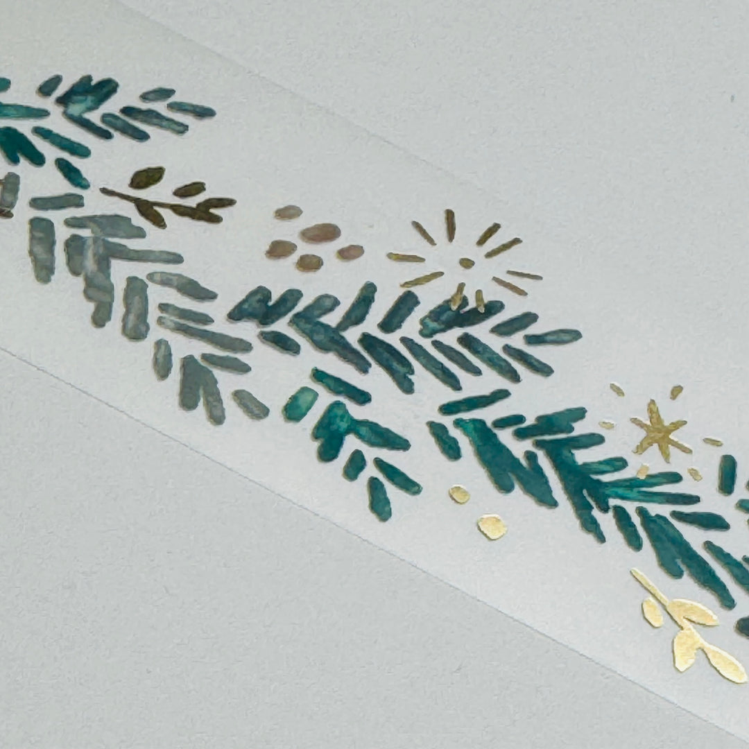 EVERGREEN CHRISTMAS GARLAND WITH STARS Mind Wave PET Washi Tape ~ 1 Roll ~ 30mm x 3m (10 Feet)