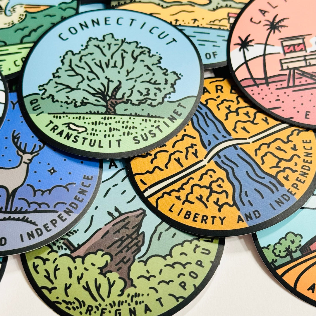 US STATE LANDSCAPE TRAVEL Peelable Stickers for Memory Keeping  ~ 50 Pieces ~ Each Sticker is 2" Diameter