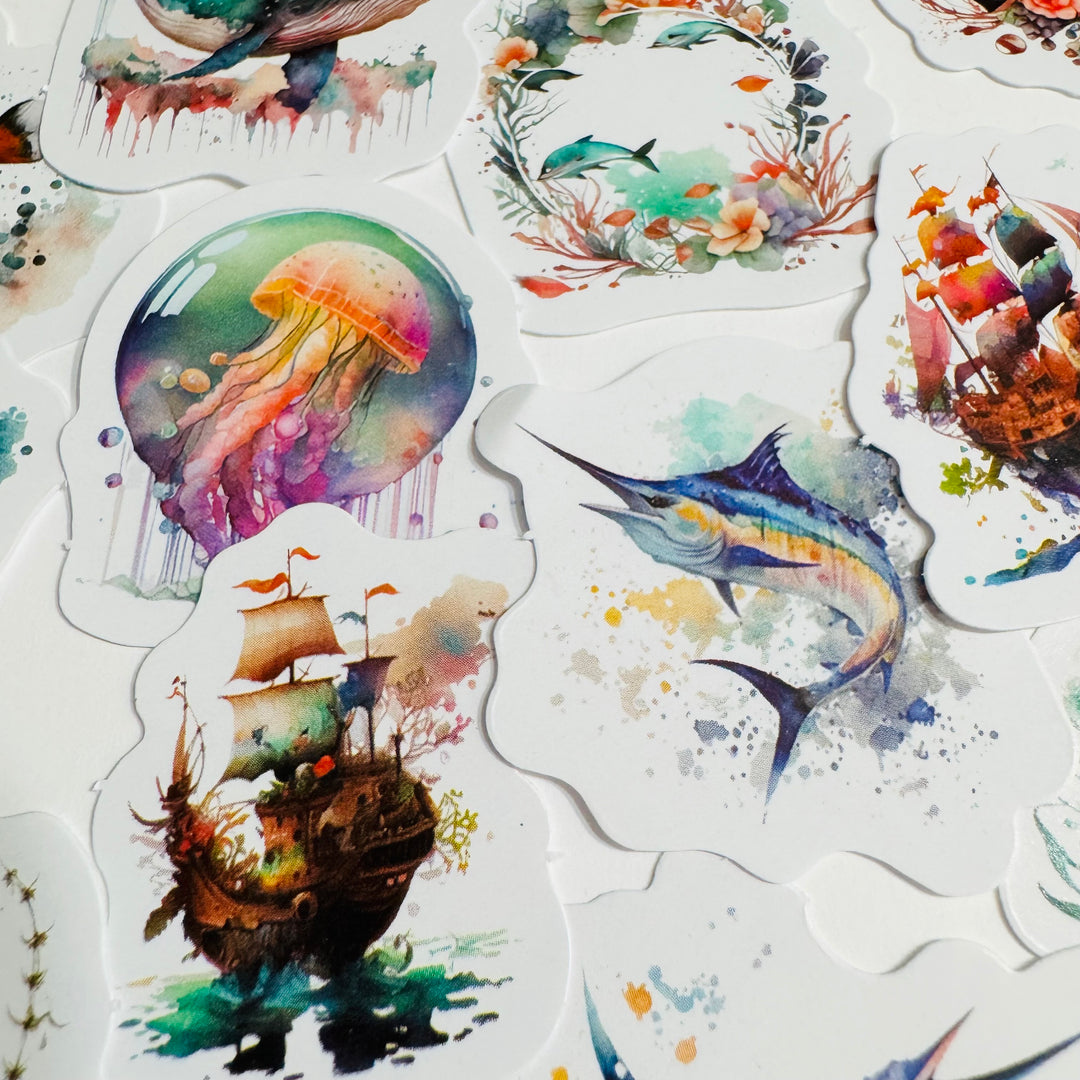 SOUND Of The SEA OCEANIC Peelable Stickers  ~ 46 Pieces ~ Each Sticker is 38mm