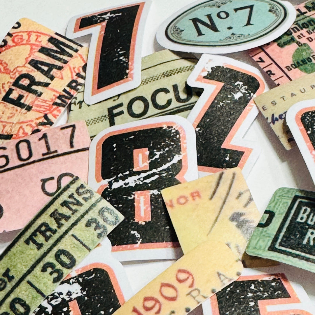 ALTERNATIVE GRUNGE MANUSCRIPT FRAGMENTS  Peelable Stickers  ~ 46 Stickers ~ 40mm Each