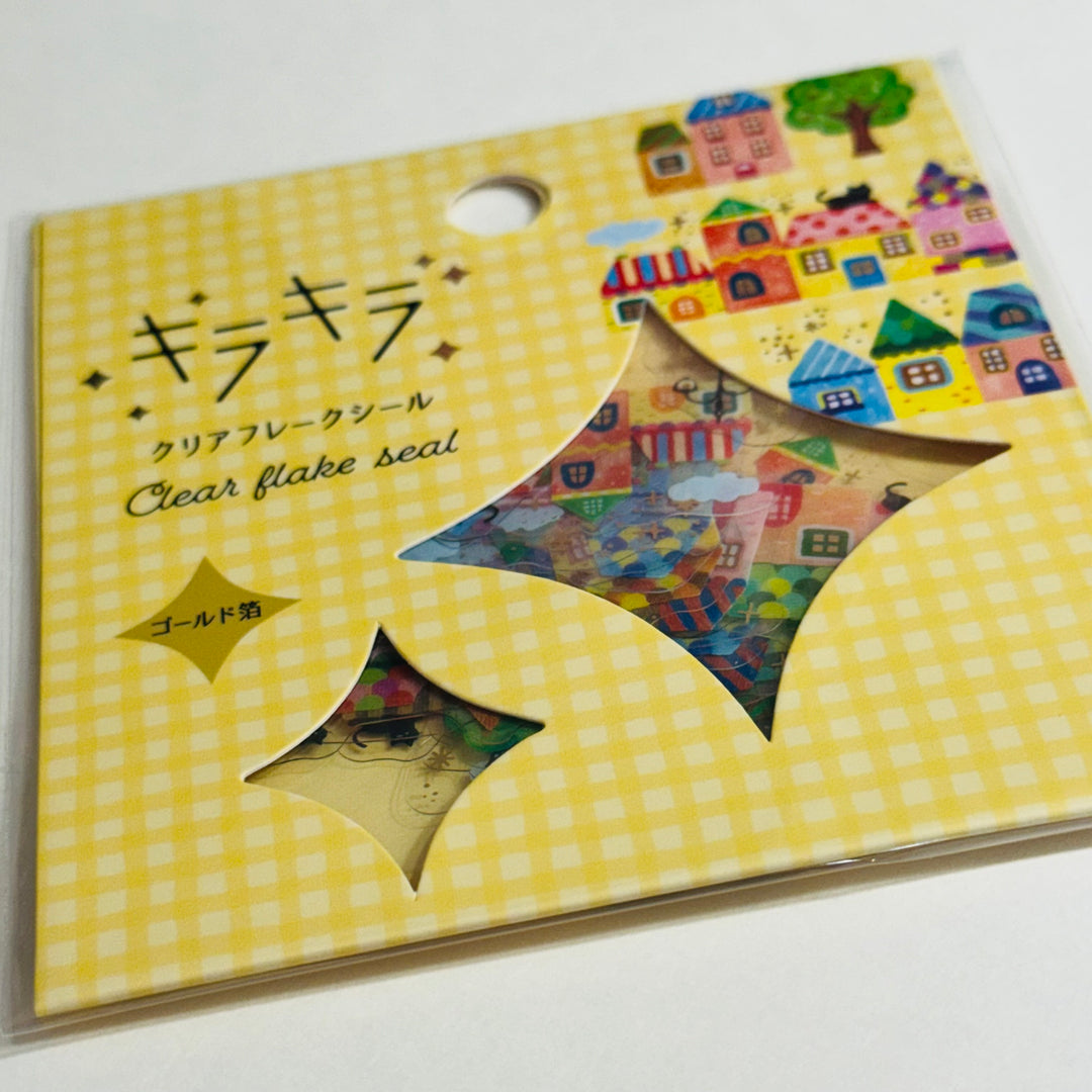 RAINBOW ROW HOUSES Neighborhood Gold Foil World Craft Sticker Flakes Pack ~ 36 Stickers ~ 12 Designs (3 of Each Design)