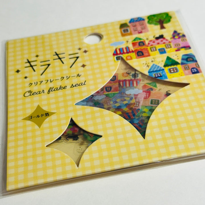 RAINBOW ROW HOUSES Neighborhood Gold Foil World Craft Sticker Flakes Pack ~ 36 Stickers ~ 12 Designs (3 of Each Design)