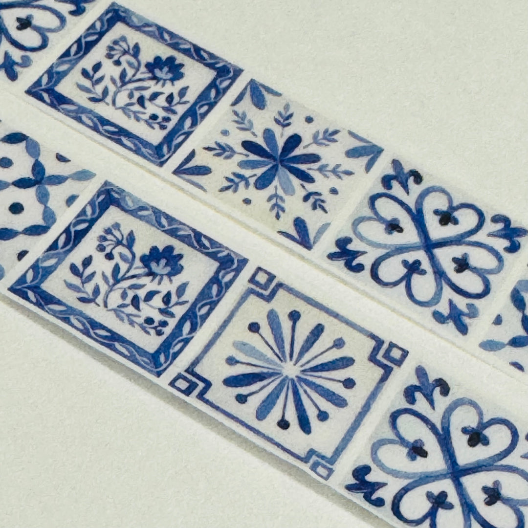 ITALIAN BLUE & WHITE Mosaic Tiles Summer Vacation Washi Tape ~ 1 Roll ~ 15mm x 10m (33 Feet)