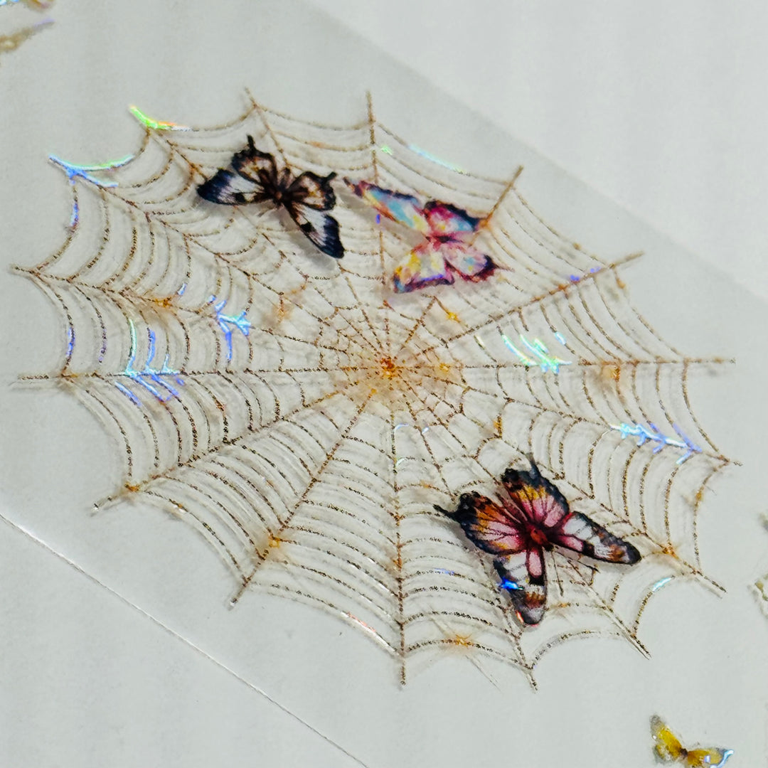 IRRIDESCENT PEACH BUTTERFLY SPIDERWEBS Halloween PET Washi Tape ~ 1 Roll ~ 50mm x 2m (7 Feet)