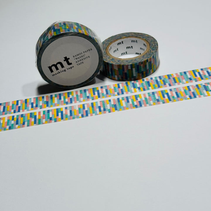 RAINBOW PIXELS SILVER FOIL Block Print Mt Washi Tape ~ 1 Roll ~ 15mm x 10m (33 Feet)