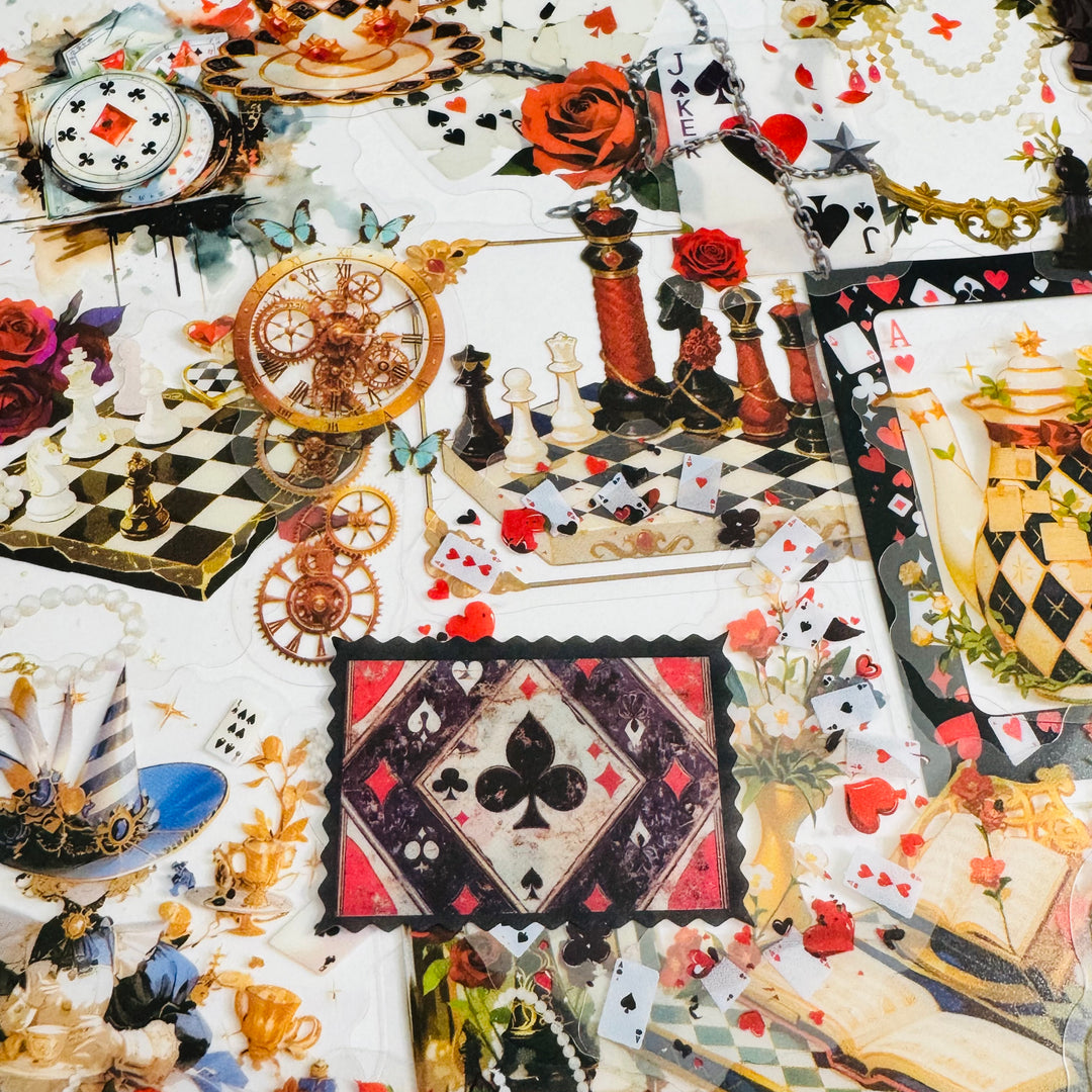 IT'S ALICE'S TIME GAME Matchbox Peelable Stickers Large Amount ~ 100 Pieces ~ 65-60mm Each