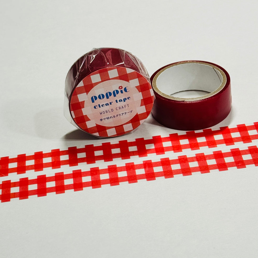 PATRIOTIC PICNIC PLAID Red World Craft Clear Washi Tape ~ 1 Roll ~ 15mm x 5m (16 Feet)