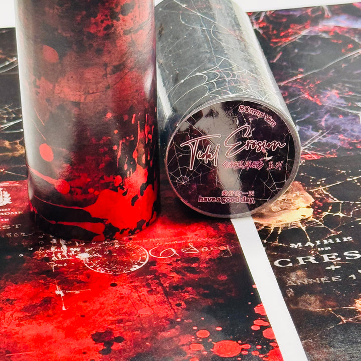 BLOOD SPLATTERS & SPIDERWEBS Creepy Halloween XL Washi Tape ~ 1 Roll ~ 80mm x 2m (7 Feet)