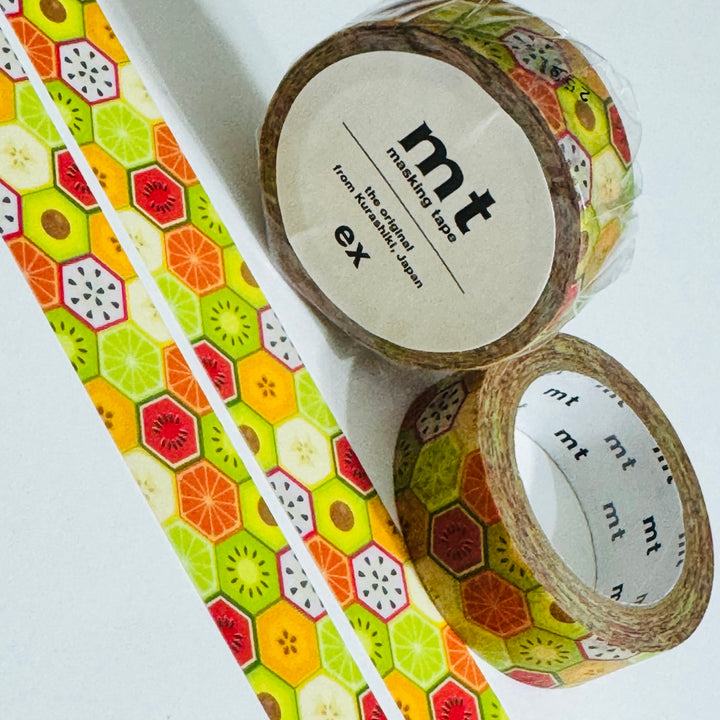 KIWI HEXAGON FRUITS Mt Washi Tape - 1 Roll  - 15mm x 7m (23 Feet)