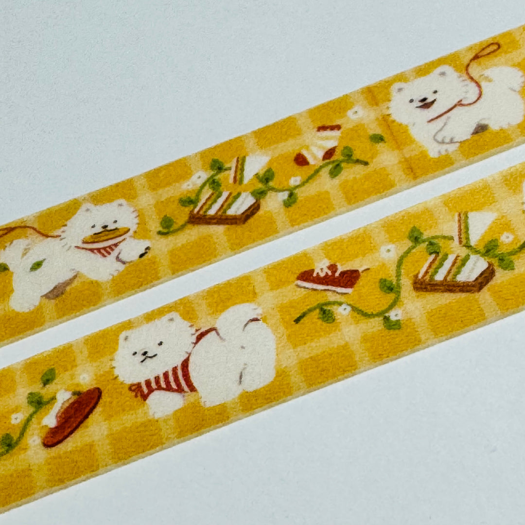 PLAYFUL WALKING DOGS Saien Washi Tape ~ 1 Roll ~ 15mm x 7m (23 Feet)