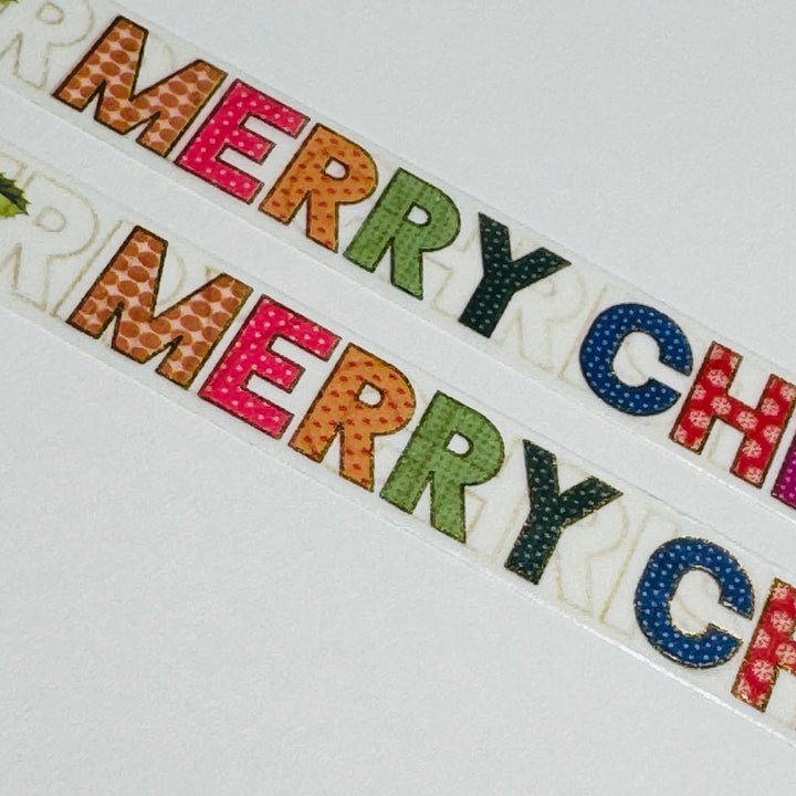 BLOCK LETTERS MERRY CHRISTMAS Gold Foil Washi Tape ~ 1 Roll ~ 15mm x 10m (33 Feet)