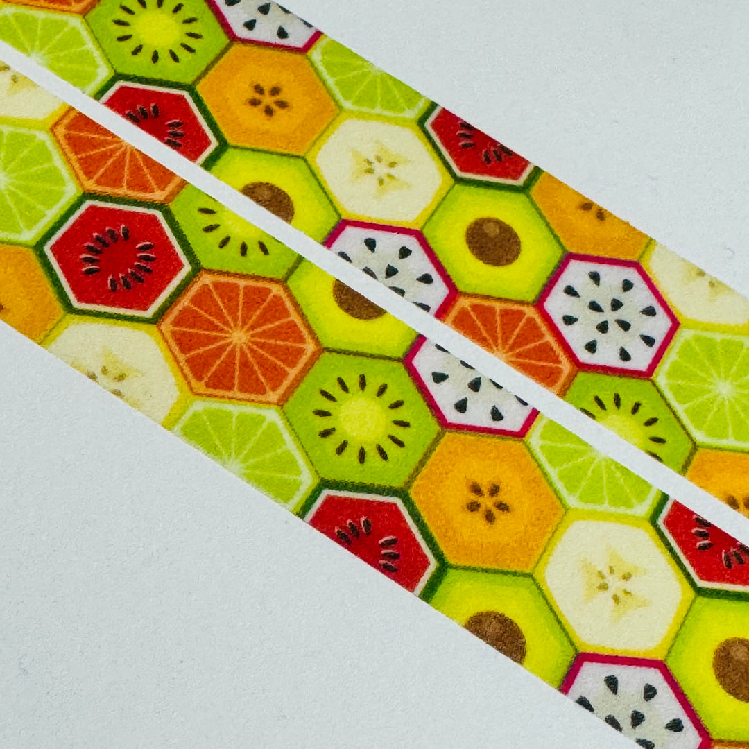 KIWI HEXAGON FRUITS Mt Washi Tape - 1 Roll  - 15mm x 7m (23 Feet)