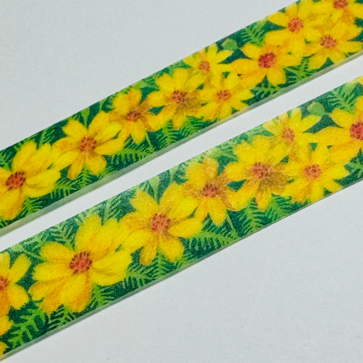 GOLDEN YELLOW COSMOS Floral Saien Masking Washi Tape ~ 1 Roll ~ 15mm x 7m (23 Feet)