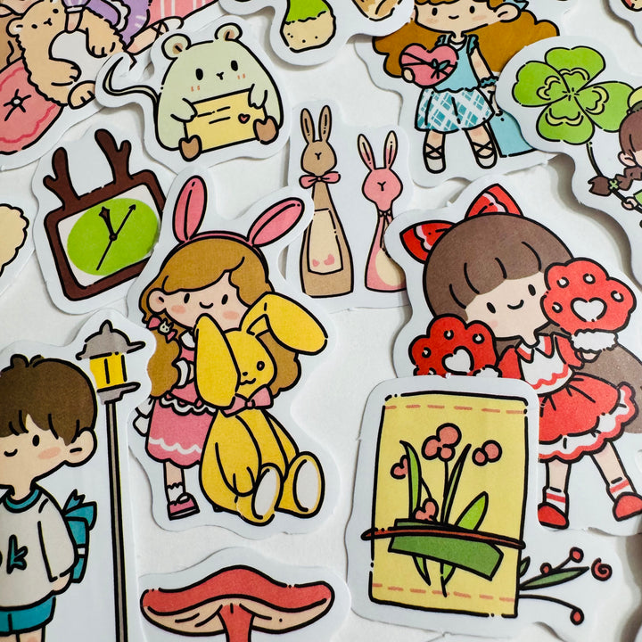 CUTE CARTOON GIRL PLAYTIME PVC Peelable Stickers  ~ 80 Pieces ~ 10-40mm Each