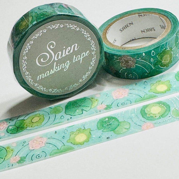 FLOATING FROGS On LILY PADS Saien Masking Washi Tape ~ 1 Roll ~ 15mm x 7m (23 Feet)