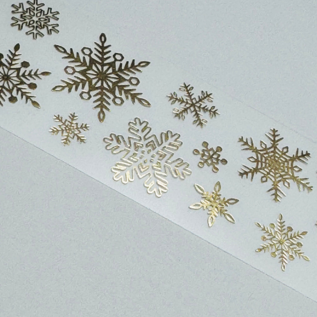 SPARKLING GOLD CHRISTMAS SNOWFLAKES Mind Wave PET Washi Tape ~ 1 Roll ~ 30mm x 3m (10 Feet)