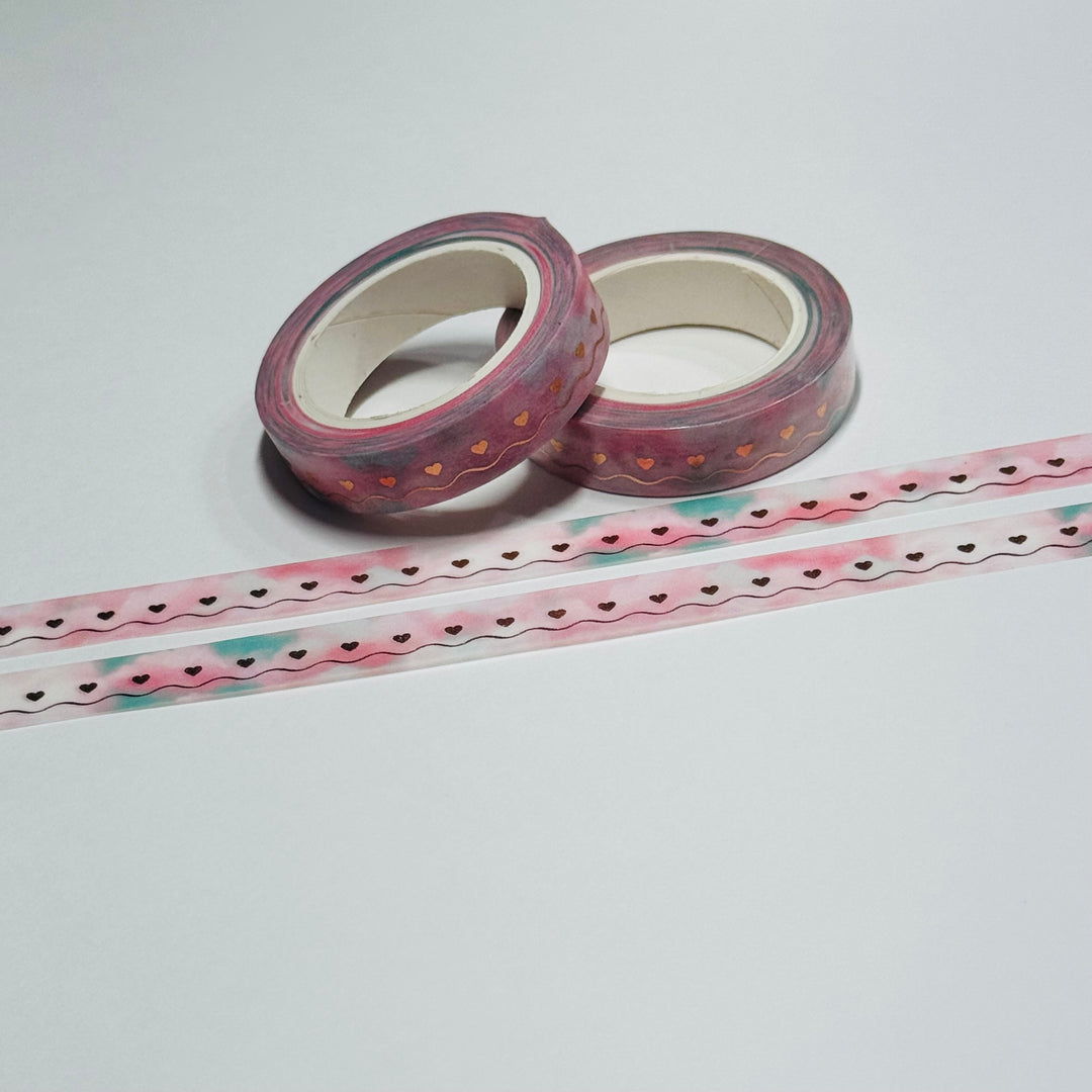 MINI ROSE GOLD HEARTS On Pink Green Ombre Washi Tape ~ 1 Roll ~ 10mm x 10m (33 Feet)