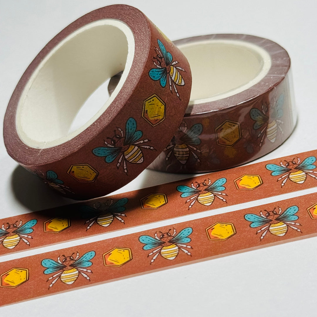 FEELING THE BUZZ Honey Bee Washi Tape - 1 Roll - 15mm x 10m (33 Feet)