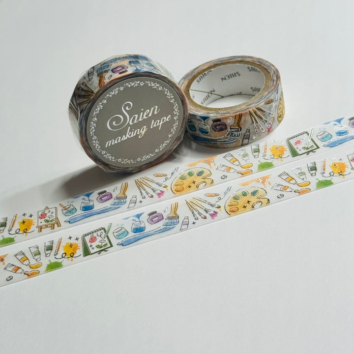 DRAWING TOOLS ART SUPPLIES Silver Foil Saien Masking Washi Tape ~ 1 Roll ~ 15mm x 7m (23 Feet)
