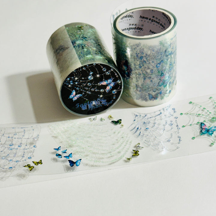 IRRIDESCENT BLUE BUTTERFLY SPIDERWEBS Halloween PET Washi Tape ~ 1 Roll ~ 50mm x 2m (7 Feet) (Copy)