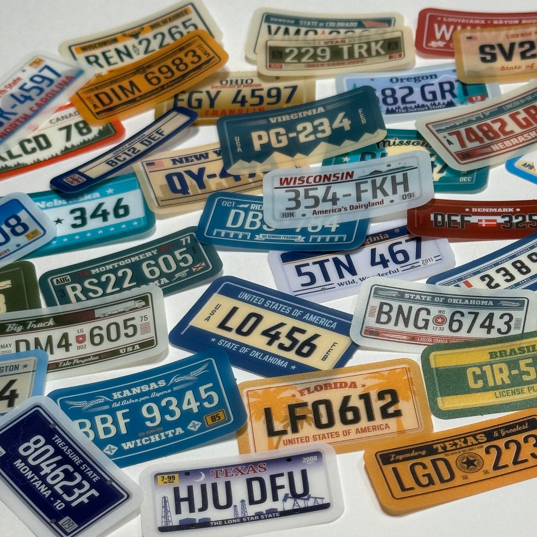 GLOBAL LICENSE PLATES Peelable Stickers  ~ 45 Pieces ~ Each Sticker is 38mm