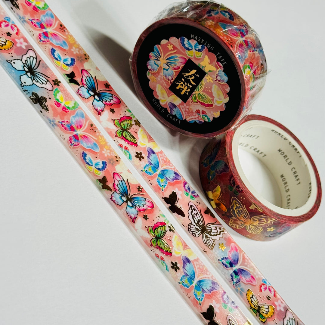 GILDED COLORFUL BUTTERLIES With Gold Foil World Craft Washi Tape ~ 1 Roll ~ 15mm x 5m (16 Feet)