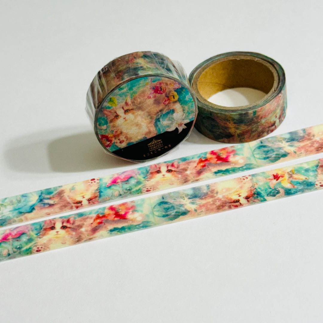 TRIPPY MESMERIZING CATS Japanese Kitten Washi Tape ~ 1 Roll ~ 15mm x 5m (16 Feet)