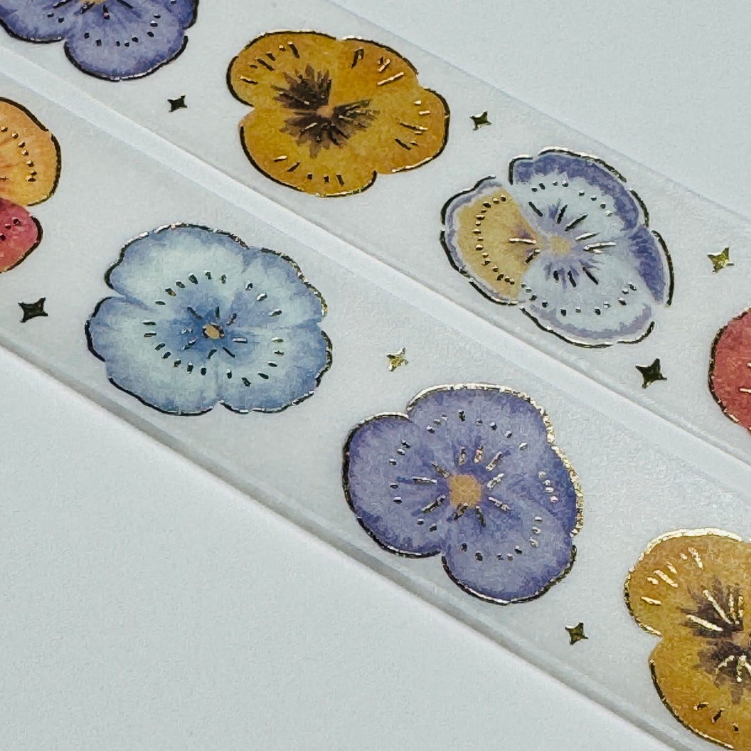 DELICATE RAINBOW PANSIES Gold Foil Washi Tape Designed By BGM ~ 1 Roll ~ 20mm x 5m (16 Feet)