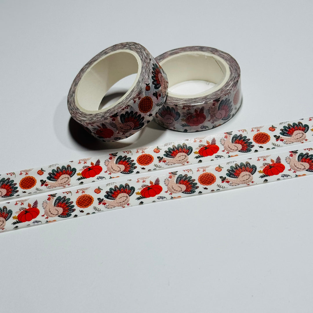 TURKEY TIME THANKSGIVING Washi Tape ~ 1 Roll ~ 15mm x 10m (33 Feet)