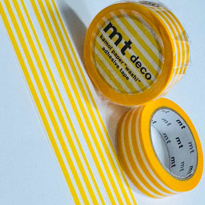 DANDELION YELLOW BORDER Stripes Mt Washi Tape ~ 1 Roll ~ 15mm x 7m (23 Feet)