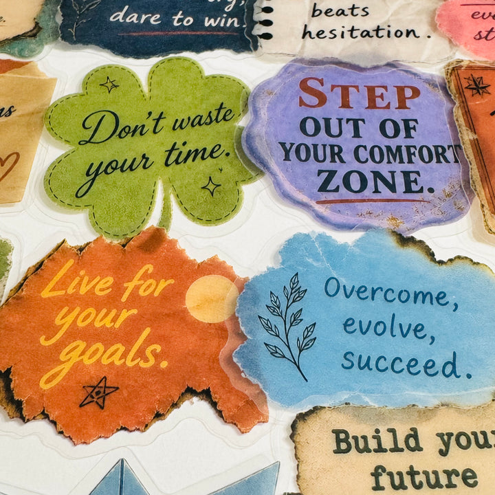 INSPIRATIONAL & MOTIVATING QUOTES Peelable PET Stickers  ~ 53 Stickers ~ Approximately 2 Inches Each