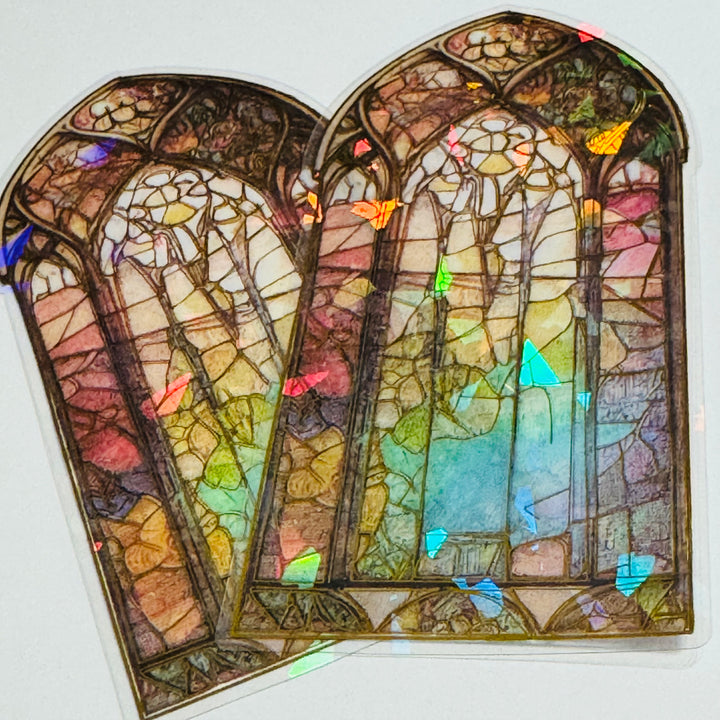 CATHEDRAL GILDED FLOWERS STAINED Glass Windows Gold Foil Peelable Stickers ~ 10 Large Stickers ~ 60-120mm
