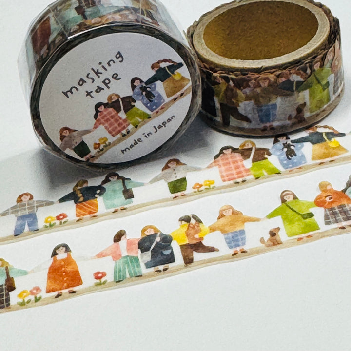 GIRLFRIENDS HOLDING HANDS Washi Tape Designed By Mind Wave ~ 1 Roll ~ 18mm x 5m (16 Feet)