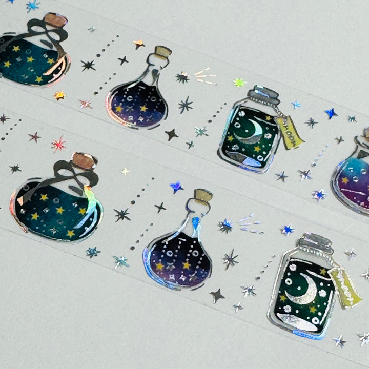 STARRY SKY BOTTLES Of POISON Silver Foil Saien PET Washi Tape ~ 1 Roll ~ 20mm x 3m (10 Feet)