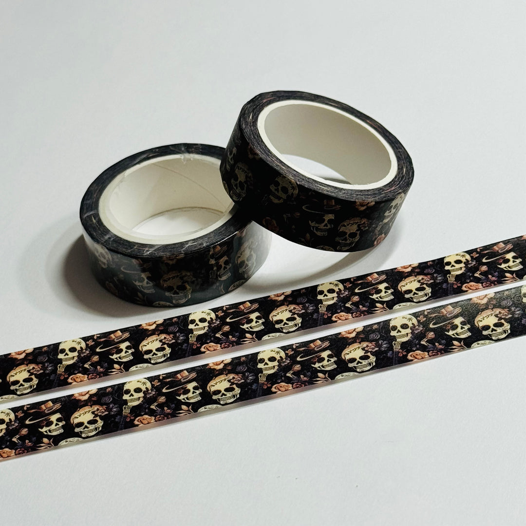 UNTIL DEATH DO US PART SKULLS In Love Halloween Washi Tape ~ 1 Roll ~ 15mm x 10m (33 Feet)
