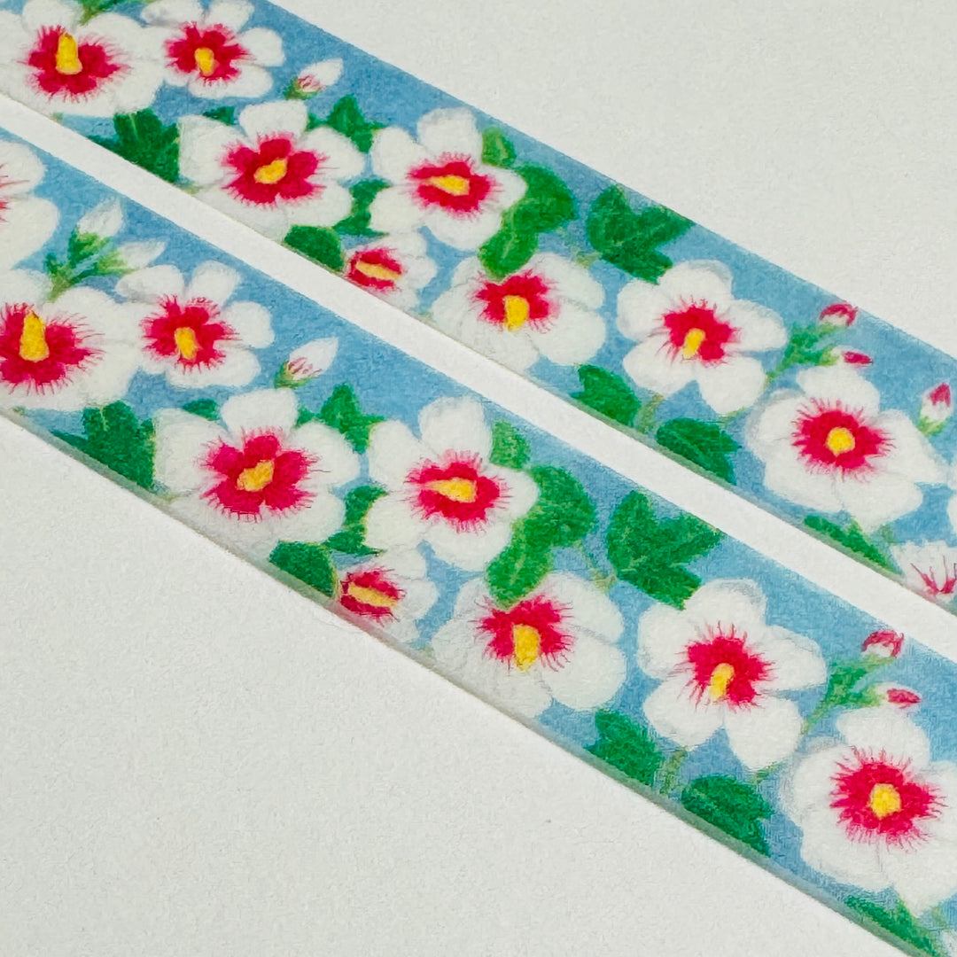 ROSE Of SHARON HIBISCUS Floral Saien Masking Washi Tape ~ 1 Roll ~ 15mm x 7m (23 Feet)