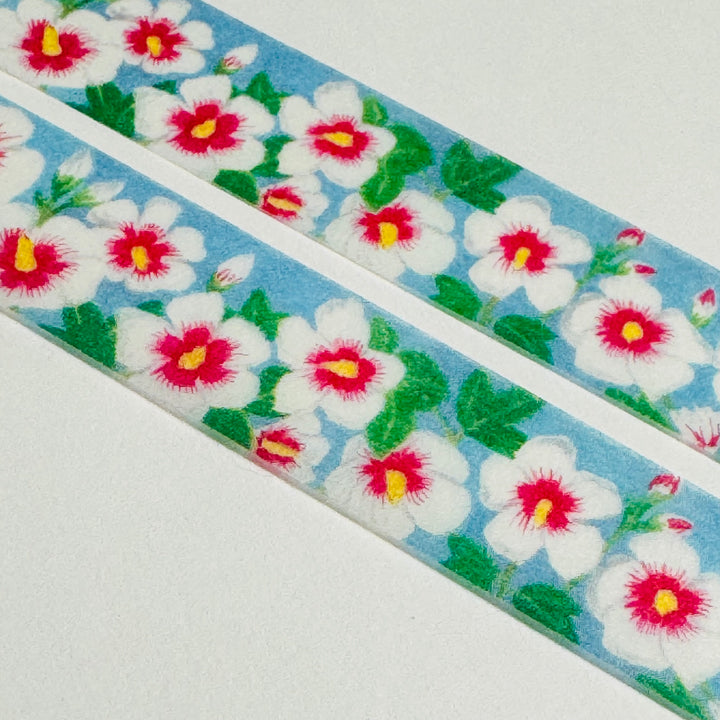 ROSE Of SHARON HIBISCUS Floral Saien Masking Washi Tape ~ 1 Roll ~ 15mm x 7m (23 Feet)