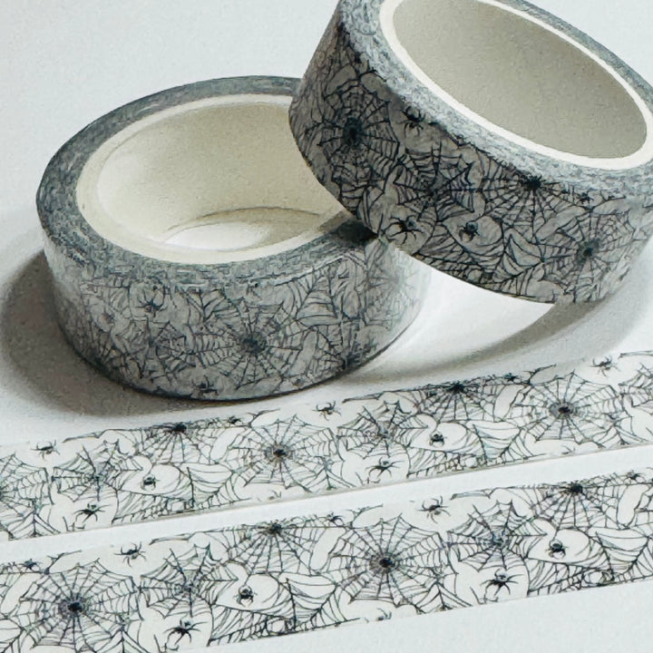 CLASSIC BLACK & WHITE SPIDER WEB Halloween Washi Tape ~ 1 Roll ~ 15mm x 10m (33 Feet)