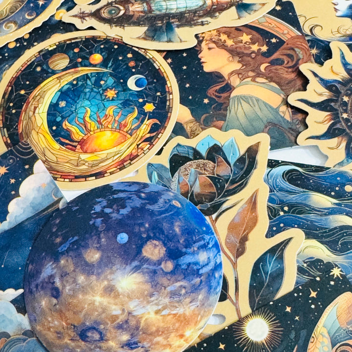 GALACTIC UNIVERSAL STEAMPUNK Peelable Stickers  ~ 50 Pieces ~ Each Sticker is 30 - 60mm