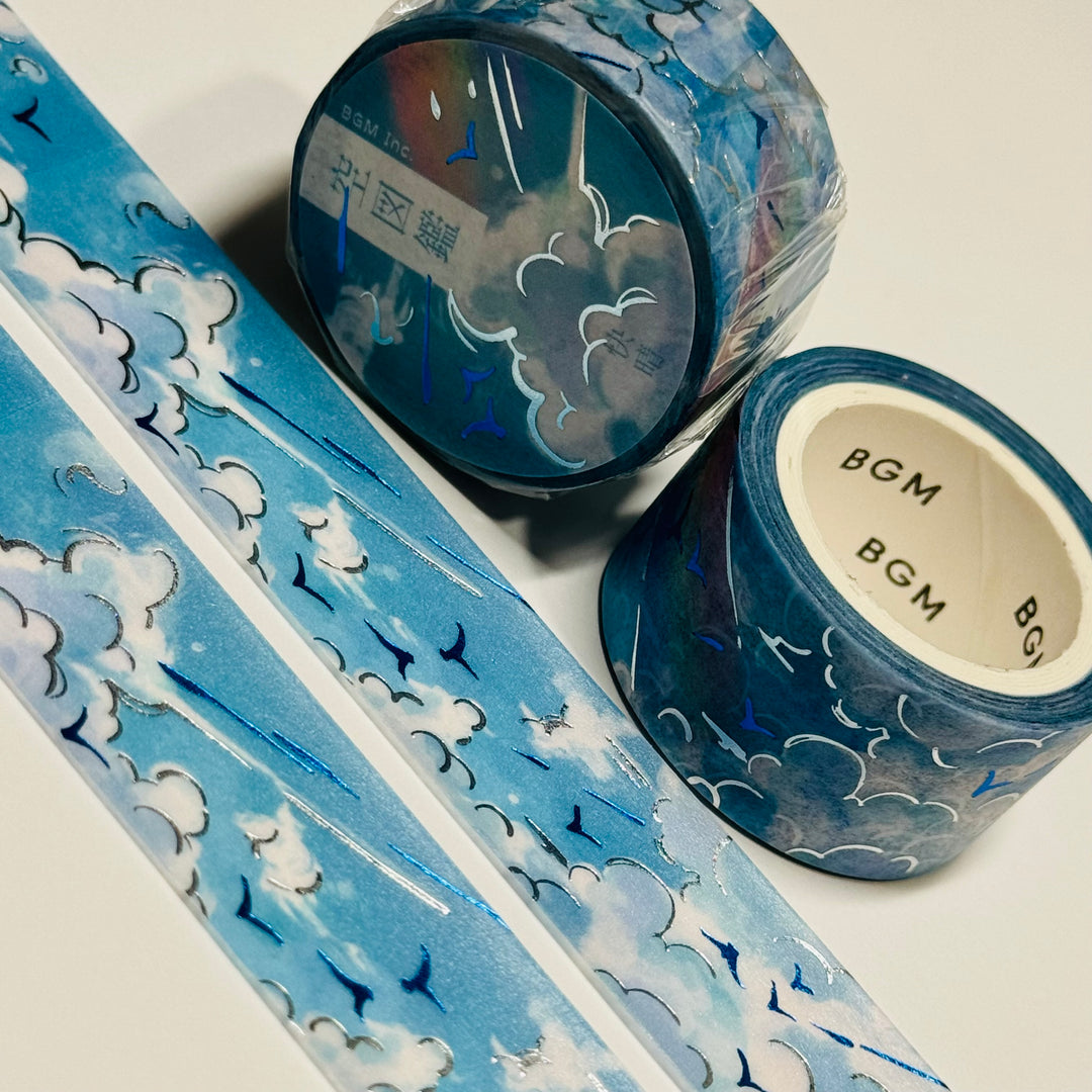 RAINBOWS And CLOUDS With Blue and Silver Foil by BGM Washi Tape ~ 1 Roll ~ 20mm x 5m (16 Feet)