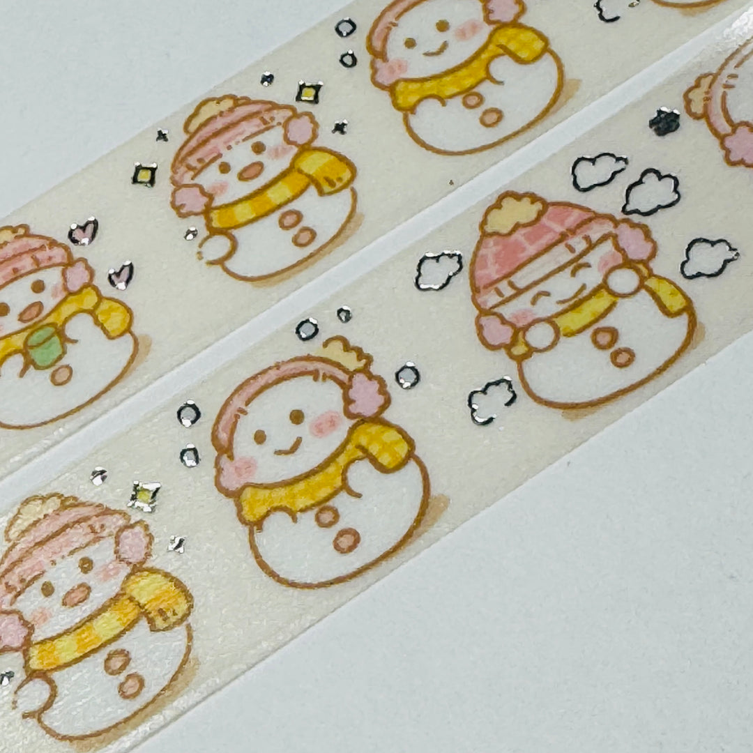 CHUBBY BUNDLED SNOWMEN In Silver Foil Designed By BGM Washi Tape ~ 1 Roll ~ 20mm x 5m (16 Feet)