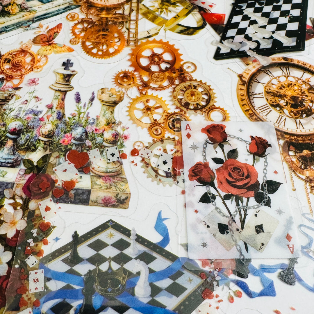 IT'S ALICE'S TIME GAME Matchbox Peelable Stickers Large Amount ~ 100 Pieces ~ 65-60mm Each