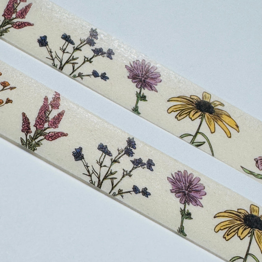 ILLUSTRATED SKETCHED WILDFLOWERS Floral Washi Tape ~ 1 Roll ~ 15mm x 10m (33 Feet)