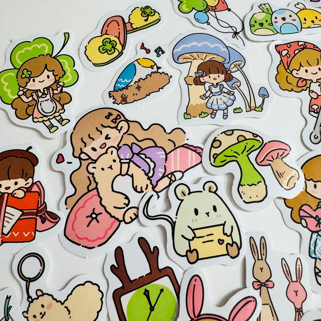 CUTE CARTOON GIRL PLAYTIME PVC Peelable Stickers  ~ 80 Pieces ~ 10-40mm Each