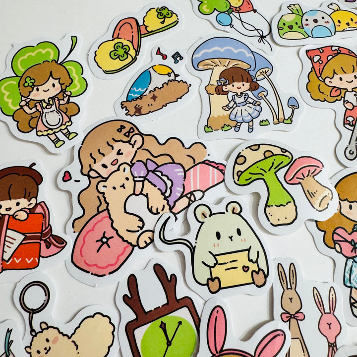CUTE CARTOON GIRL PLAYTIME PVC Peelable Stickers  ~ 80 Pieces ~ 10-40mm Each