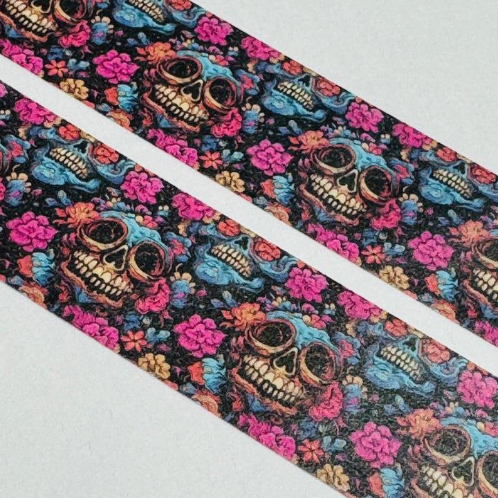 SUGAR SKULL BURRIED IN MAGENTA BLUE FLOWERS Halloween Washi Tape ~ 1 Roll ~ 15mm x 10m (33 Feet)