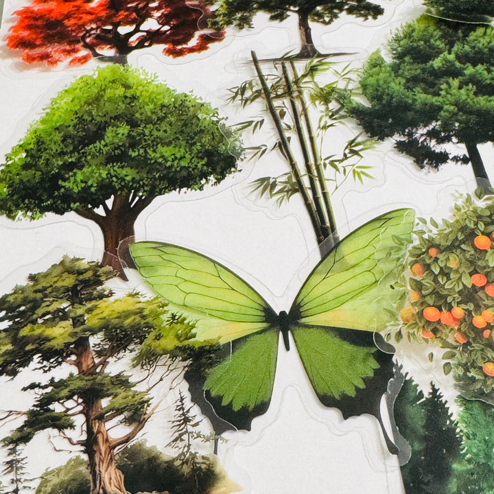 SEASONAL TREES In FULL BLOOM Peelable PET Stickers  ~ 50 Stickers ~ Approximately 2 Inches Each