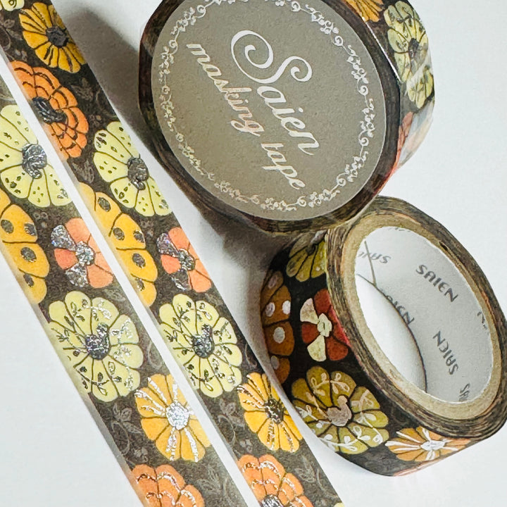 SILVER FALL PUMPKINS & GUORDS Saien Masking Washi Tape ~ 1 Roll ~ 15mm x 7m (23 Feet)