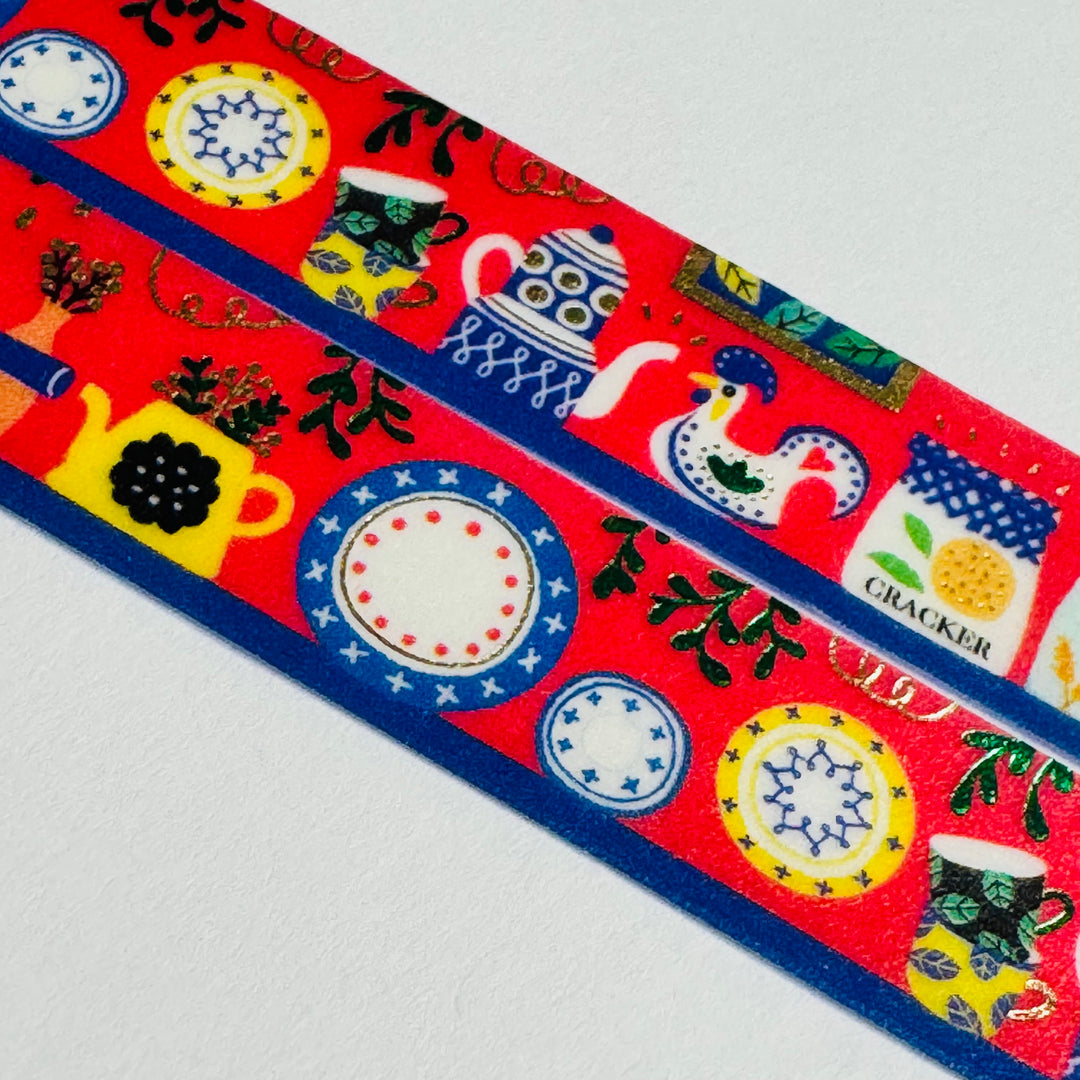 COUNTRY FARMHOUSE KITCHEN Gold Accent Flowers World Craft Washi Tape ~ 1 Roll ~ 15mm x 5m (16 Feet)