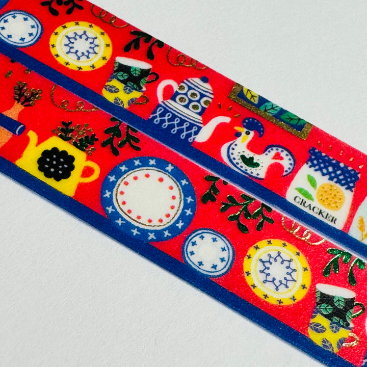 COUNTRY FARMHOUSE KITCHEN Gold Accent Flowers World Craft Washi Tape ~ 1 Roll ~ 15mm x 5m (16 Feet)
